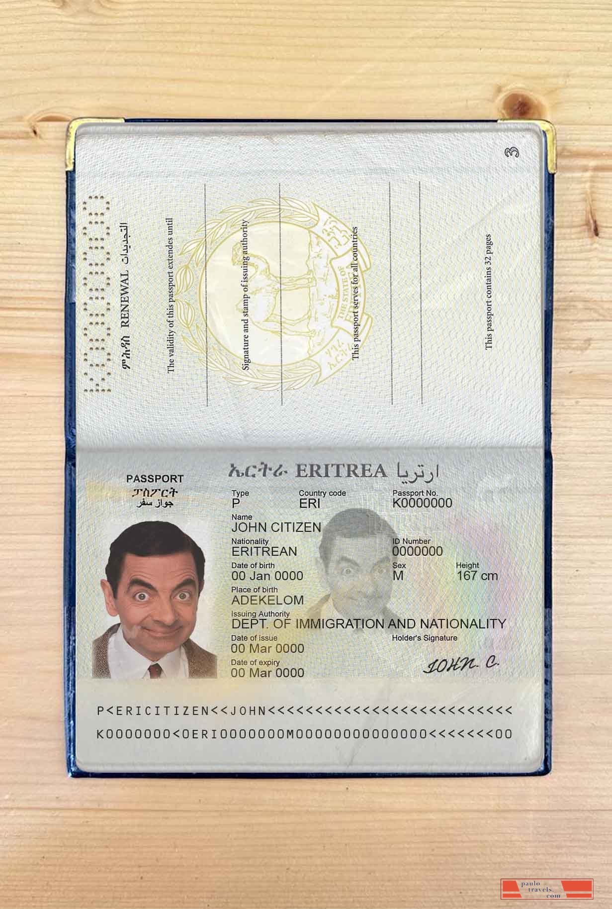 Eritrea passport photo look PSD template